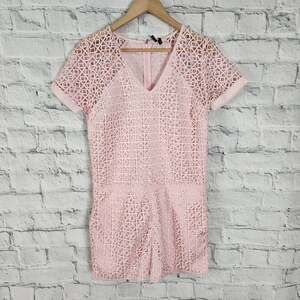 St studio JR square latticed Jumpsuit Sz 40 pink zip up cap sleeve A18